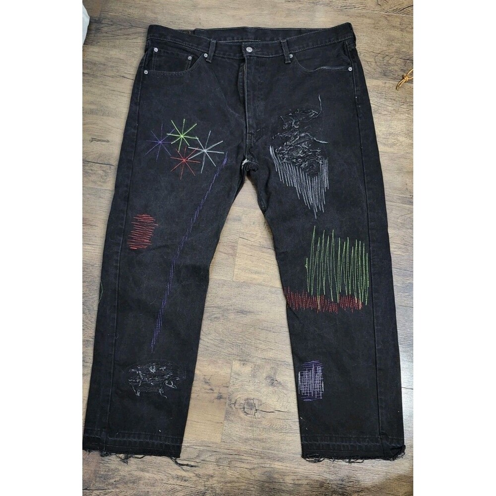 Custom Levi's baggy Jeans streetwear distressed Black 42x30